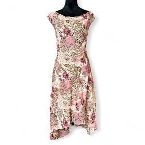 90s Beaded Cowl Neck Pink Floral Midi Dress – Romantic Glam XL